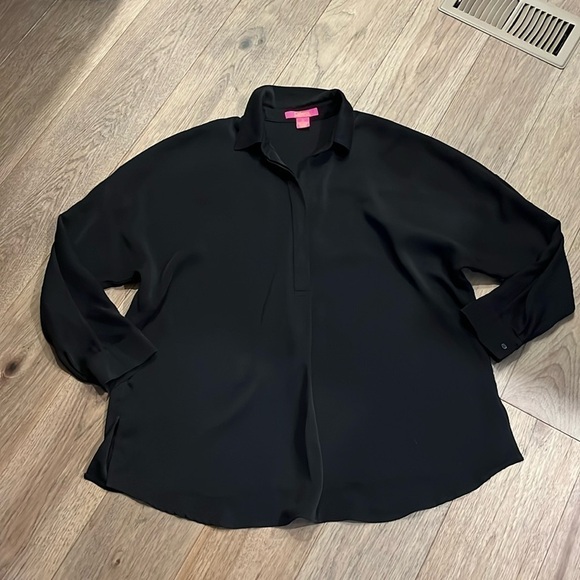 Catherine Malandrino Tops - CATHERINE MALANDRINO black drop sleeve quarter button down blouse, size large